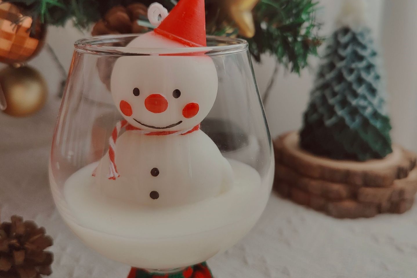 Whimsical Snowman Candle in Wine Glass - Aromatherapy Delight