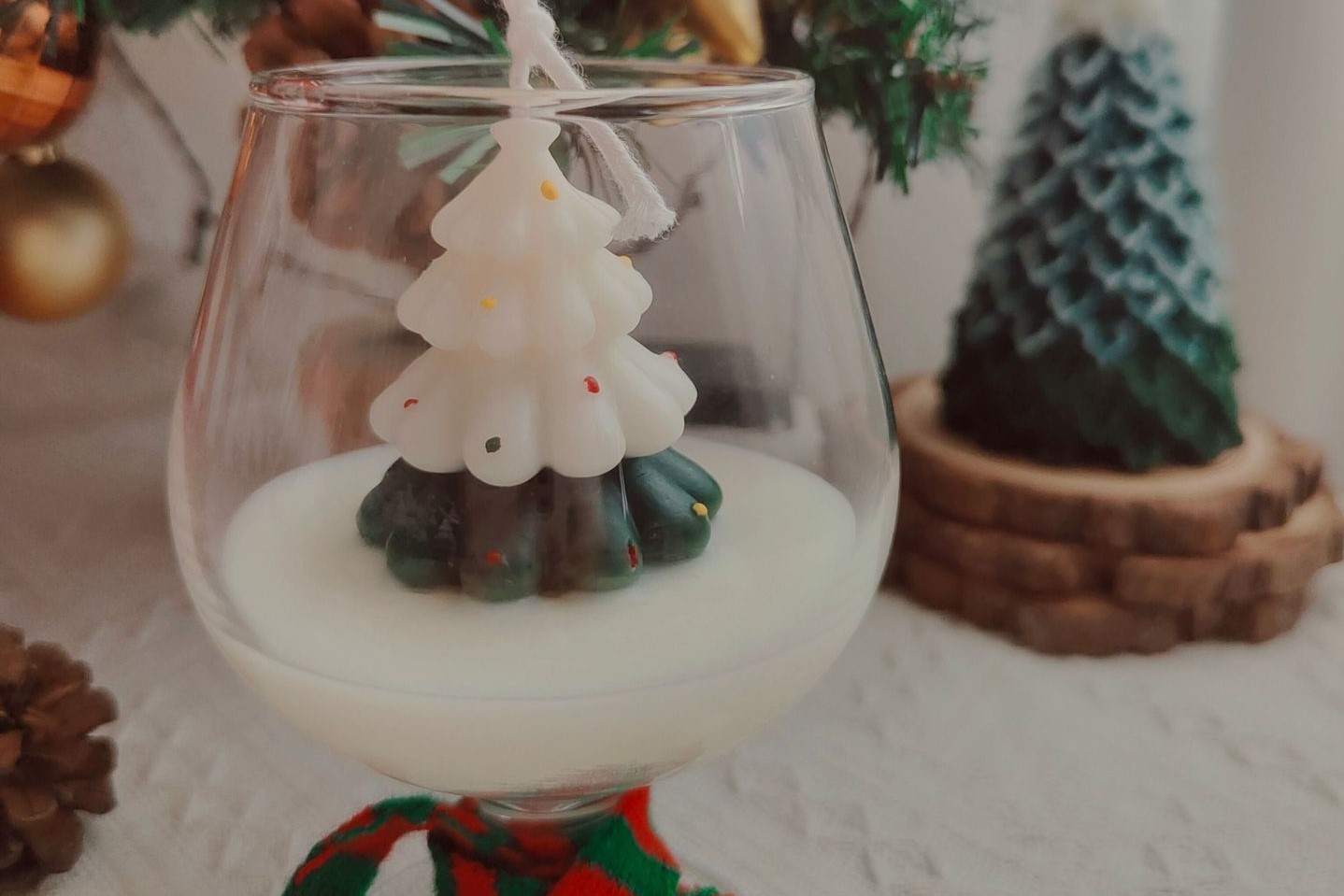 Christmas Tree Scented Candle in Wine Glass - Holiday Decor