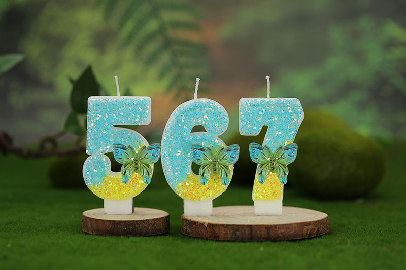 Creative blue and yellow butterfly digital modeling birthday candle