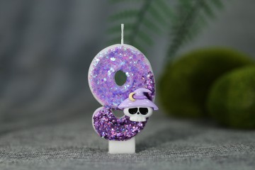 Halloween ghost head purple hat decorated with digital candle