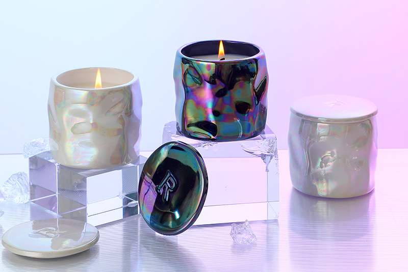 Pearl Glaze Black and White Ceramic Cup with Lid - Soy Wax Candle