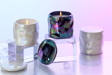 Pearl Glaze Black and White Ceramic Cup with Lid - Soy Wax Candle
