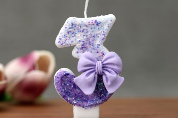 Creative novelty gradient purple bows decorate digital birthday candle