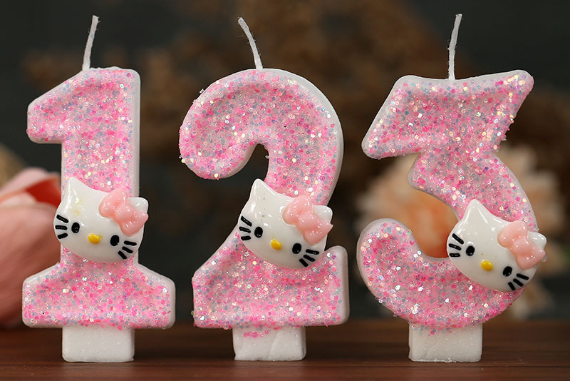 Creative Cat head digital pink cake decorated candle for Birthday Party