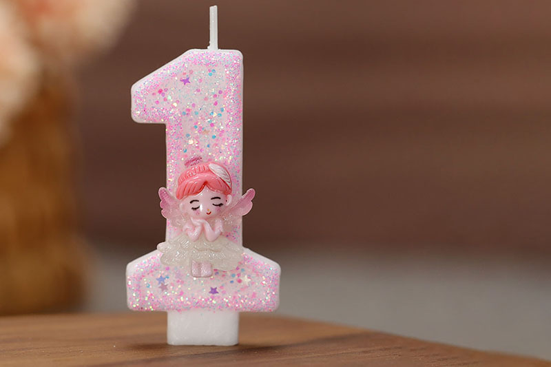 Cute pink flower fairies adorn digital birthday candle for cake decor