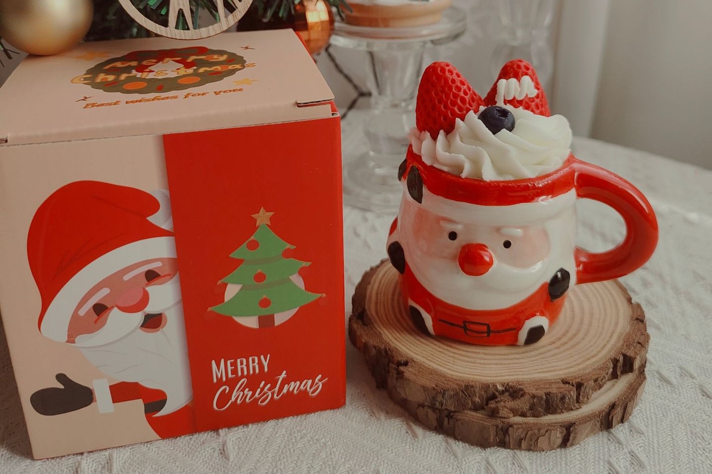 Strawberry Santa Ceramic Mug Scented Candle Gift Set