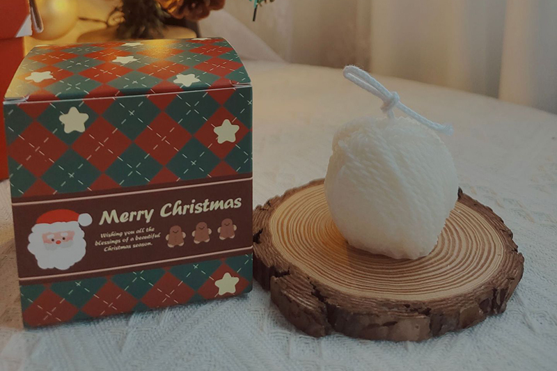 Christmas novelty creative white simulation ball wool scented candle for decor