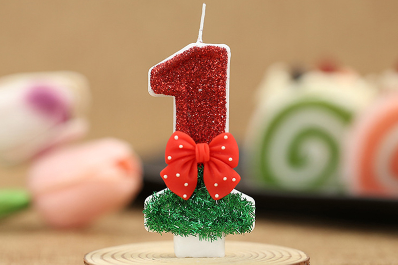 Creative red polka dot bow digital birthday cake candle
