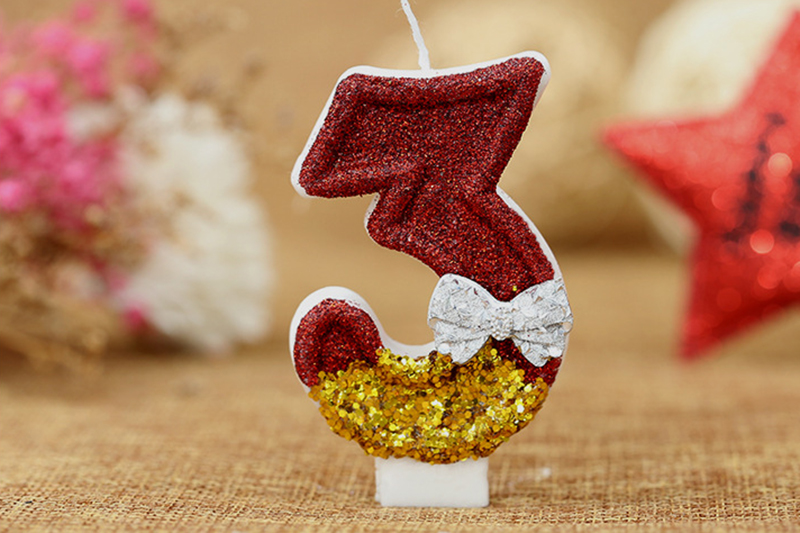 Creative red and gold bow tie number candle for birthday cake decor