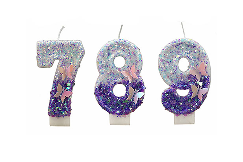 Creative gradient purple butterfly sequin embellishments decorate digital birthday candle