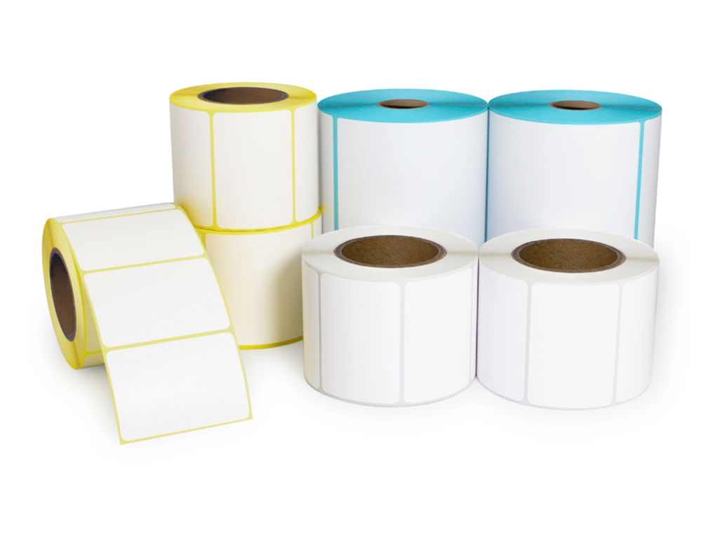 Thermal label 58x40mm /direct thermal label/self adhesive label white yellow and blue glassine backing