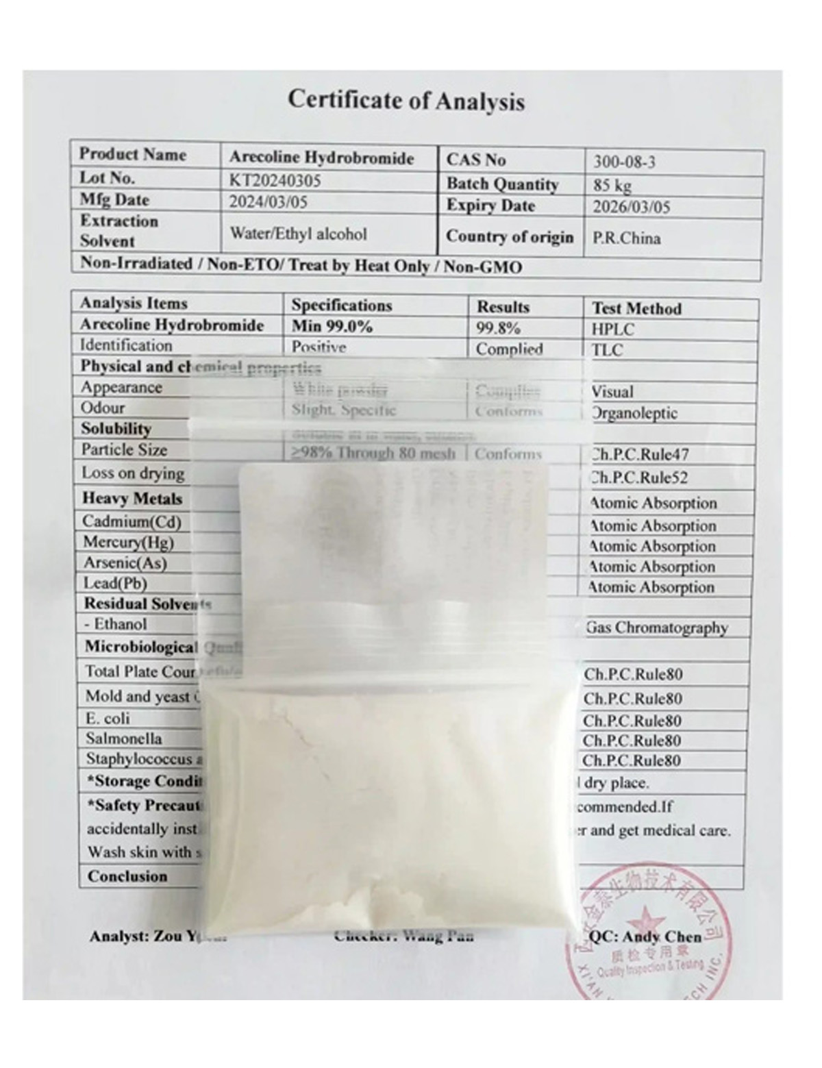 Arecoline Hydrobromide COA