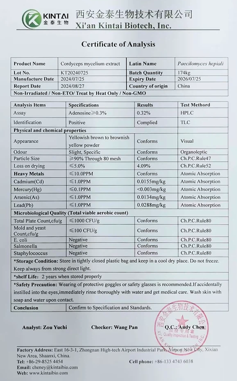 Cordyceps Sinensis Extract Powder Cordyceps Sinensis Extract Powder COA