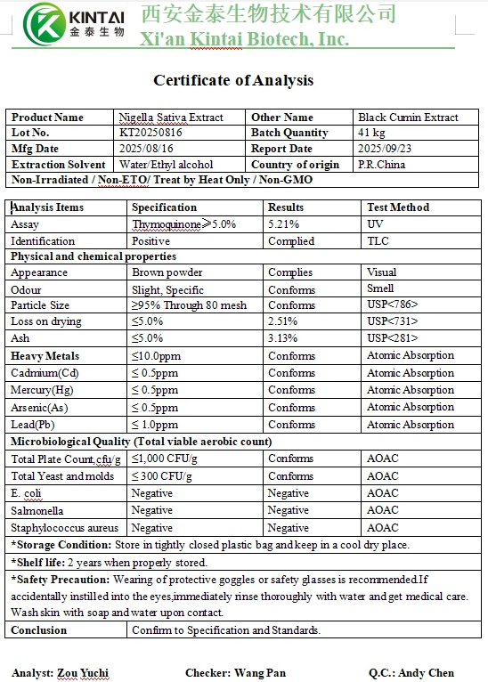 Nigella Sativa Extract Powder COA