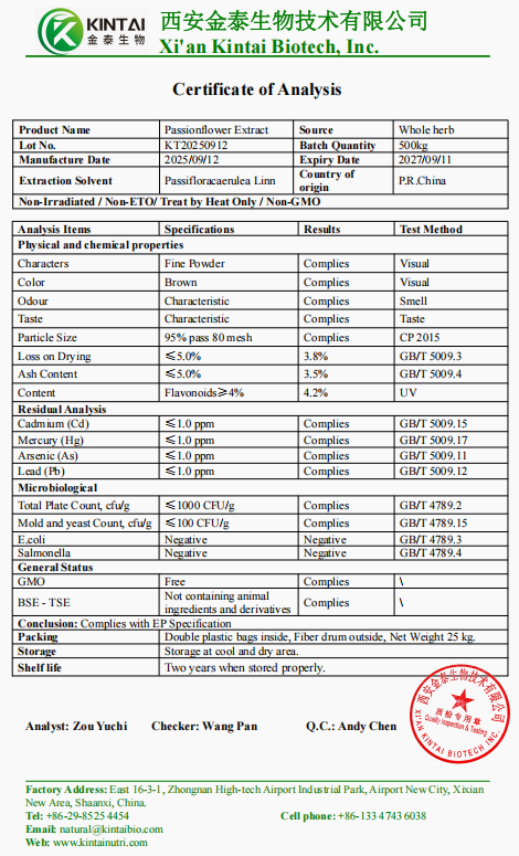Passionflower Extract powder COA