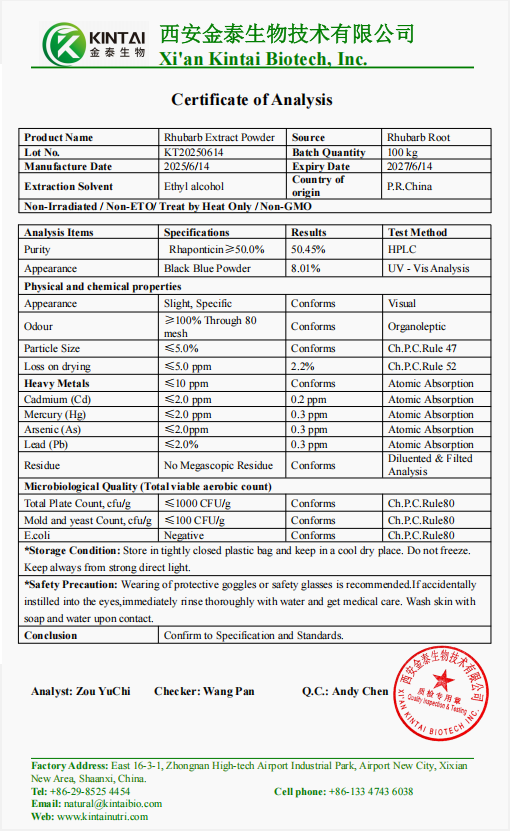 Rhubarb Extract Powder COA
