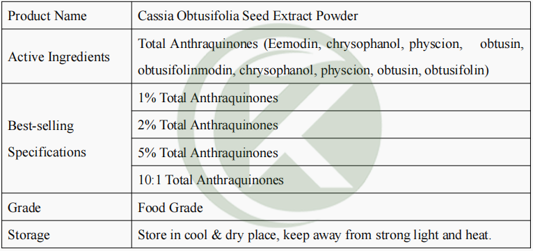 Cassia Obtusifolia Seed Extract Anthraquinone Powder Specification Spésifikasi Bubuk Ekstrak Siki Cassia Obtusifolia Antrakuinon