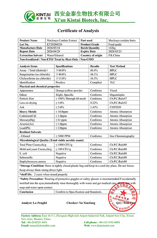 KT20260324-COA del extracto de Macleaya Cordata