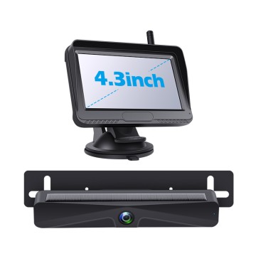 Wireless 4.3'' Solar-Powered Backup Camera Kit with License Plate Bracket IP67 Waterproof DIY Installation for RVs Trailers Private Vehicles (Model: XL-435+S217)
