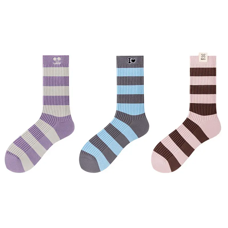 Warm Colorful Striped Crew Socks for Women