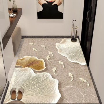 Floral Pattern Flannel Carpet, Non - Slip Mat for Home Entrance