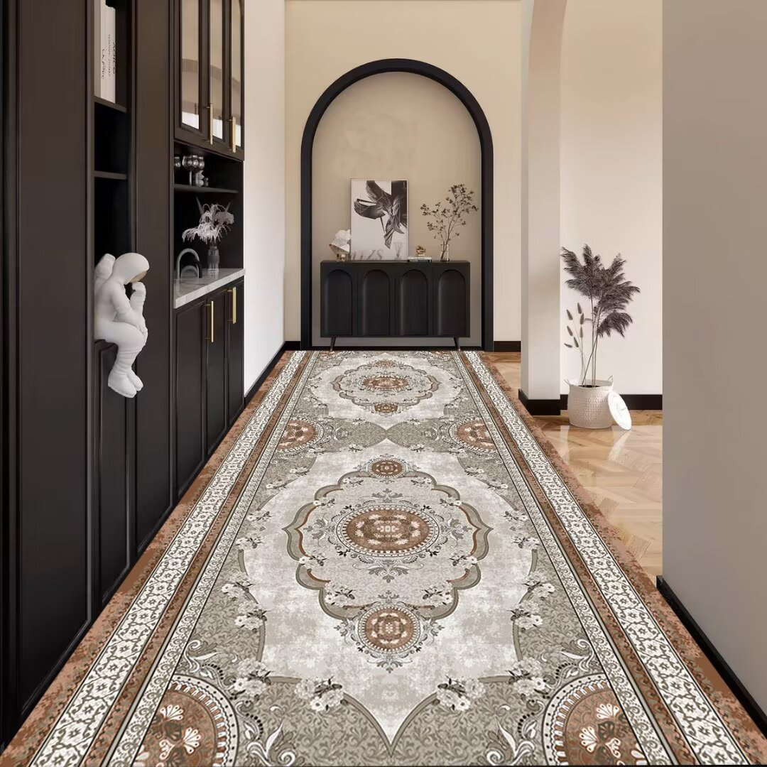 Luxurious Corridor Carpet, Persian Floral Details, Washable Non - Slip Floor Cover