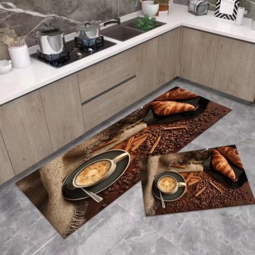 2 Pieces 3D Vintage Style Crystal Velvet Kitchen Rug Set, Non - Slip Soft Floor Mat for Kitchen & Breakfast Nook