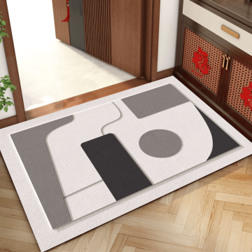 Home Entry Loop Carpet Door Mat with Geometric Design and Washable Feature