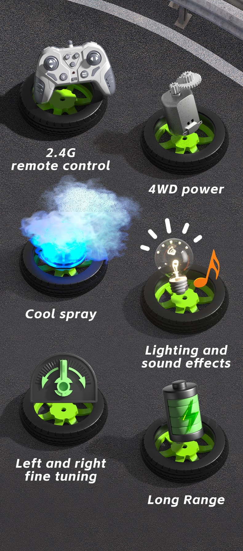 Spray 4WD RC Car with Accelerated Spray Lights Sound and 2
