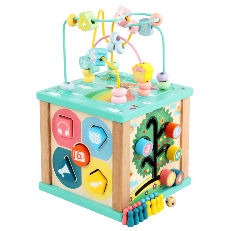 Montessori Wooden Activity Cube Educational Bead Maze Box Rainbow Abacus Math Learning Toys for Kids