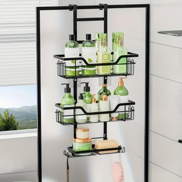 No-Drill Over-the-Door Bathroom Organizer Shelf – Wall-Mounted Hanging Storage Rack with Tiered Baskets for Shower, Toilet & Bathroom