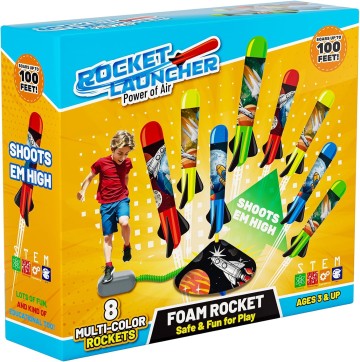 Rocket Launcher Toy for Kids Shoots 100ft with 8 Foam Rockets and Adjustable Launch Stand