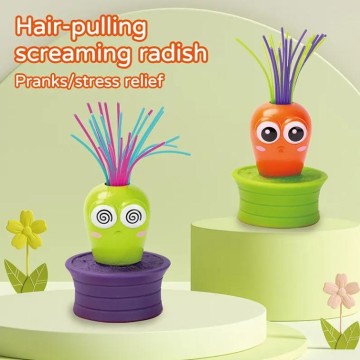 Anti-Anxiety Fidget Toys Screaming Carrot with Hair Pulling Novelty Design
