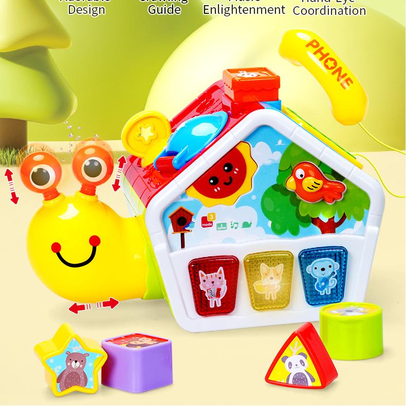 Funny Universal Walking Snail Toy Montessori Baby Sensory Activity Cube Musical Toddler Toys Twinkling Lights Sounds