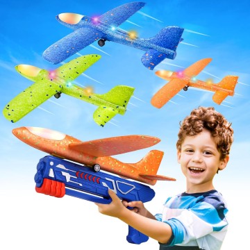 2 Pack LED Foam Glider Airplane Toys for Boys Girls Outdoor Flying Catapult Plane Birthday Gift