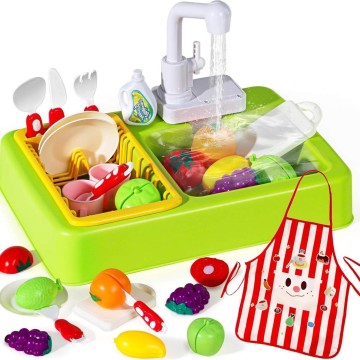 Kitchen Sink Toys Running Water Kids Play Kitchen Accessories Automatic Circulation Tableware Vegetable Fruit Fishing Game