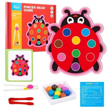 Preschool Educational Toy Sorting Color Cognition Game Wooden Clip Beads Sensory Matching Puzzle Teaching Aids
