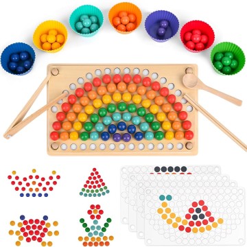 Montessori Clip Beads Board Game Rainbow Puzzle Educational Toy