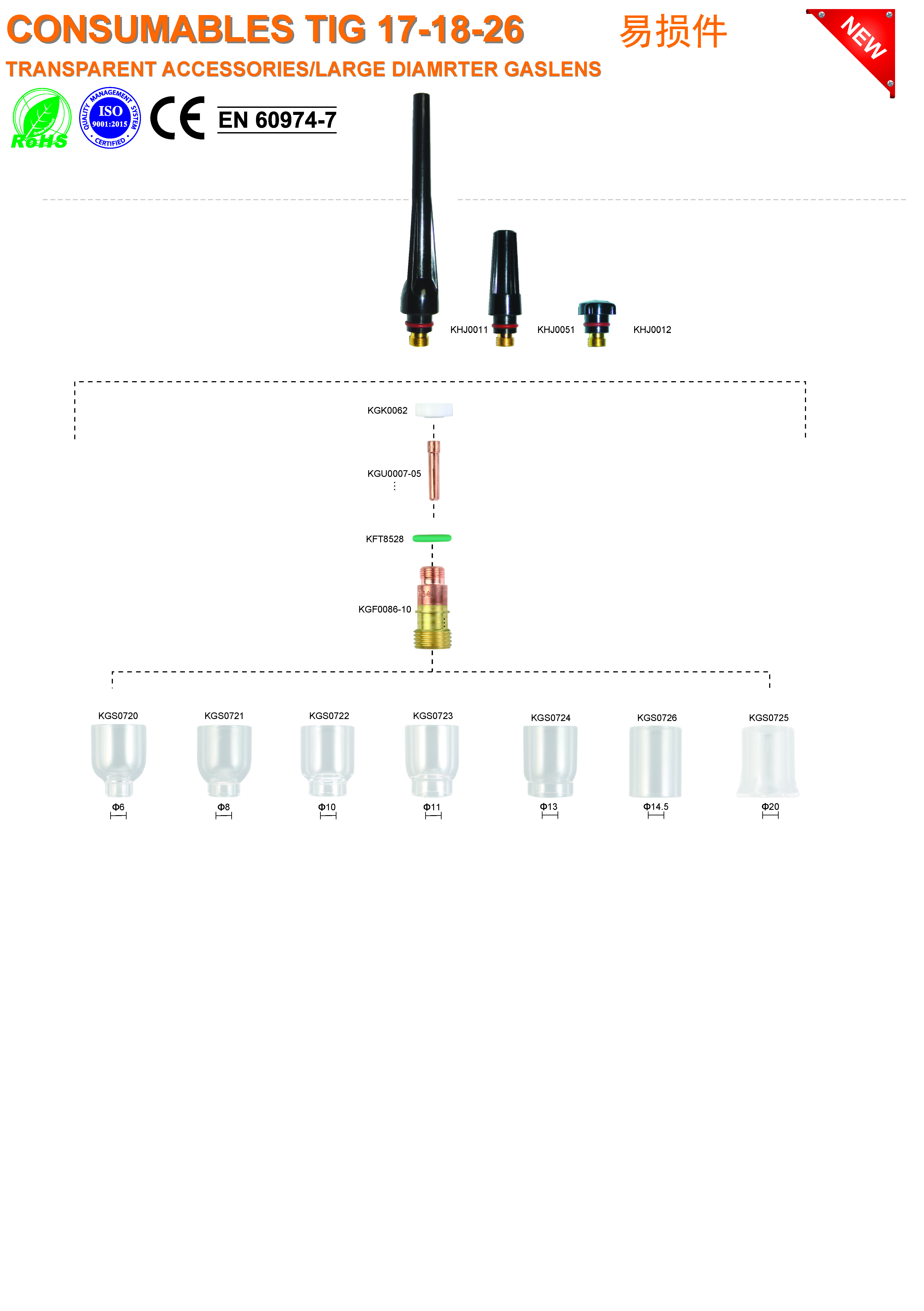 CONSUMABLES TIG 17-18-26 TRANSPARENT