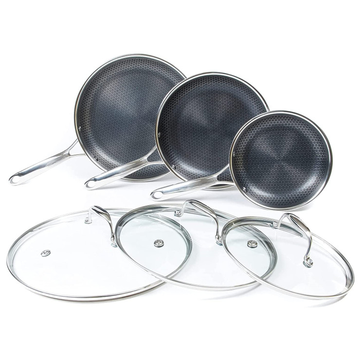 Proshui 3 pcs 8inch 9.5inch 12inch stainless steel frying pan set