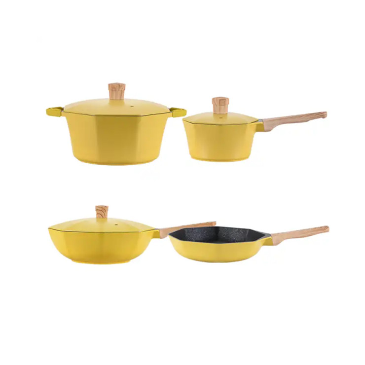 Octagonal die casting aluminium marble paint cooking pots set non stick cookware