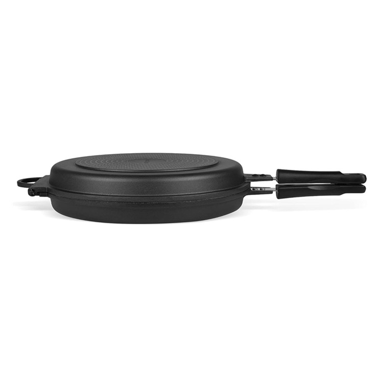 Customizable Kitchen die casting aluminum double fry pan grill pan with basket can be used as two single pan
