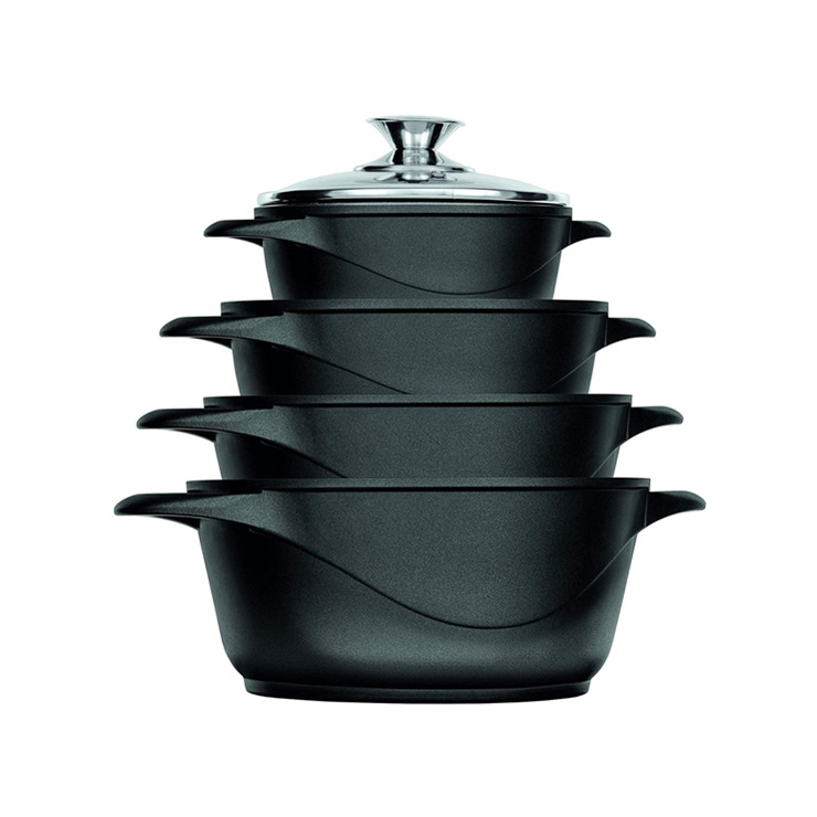 8pcs die casting marble nonstick coating casserole set with silicone help handle