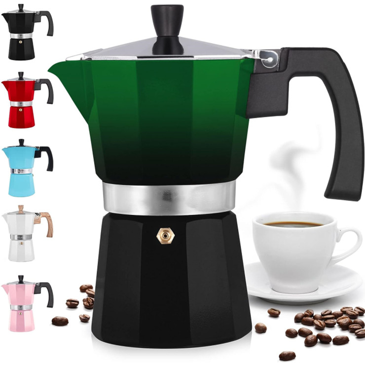 Moka Coffee Pot Aluminum Induction 6Cup, Stovetop Espresso Coffee Maker,Classic Italian Aluminum Moka Pot with Soft Touch Handle