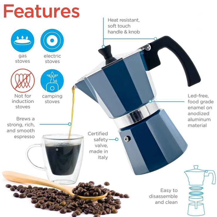 Wholesale Modern Italian Aluminum 1 Cup 2 Cups to 12 Cups Moka Pot Coffee Maker Stove-Top Mokapot