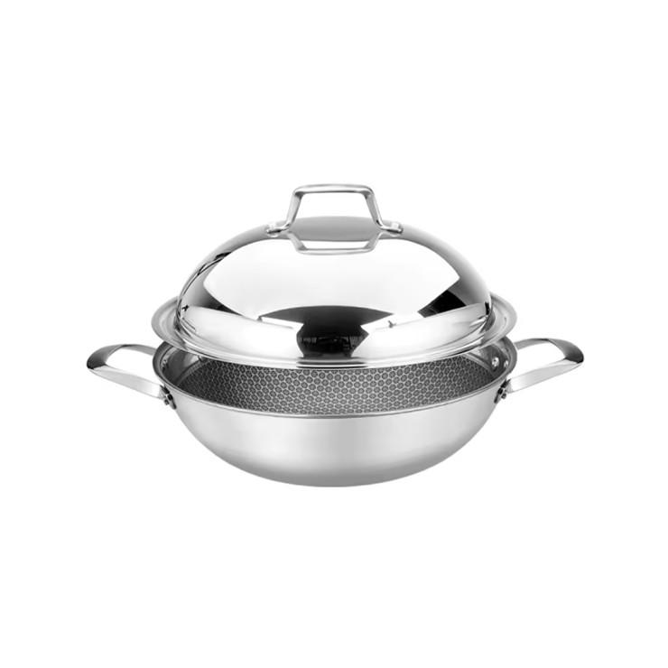 Custom Wholesale Reasonable Price Gas Cooker Wok Carbon Two Handle 304 Stainless Steel Wok