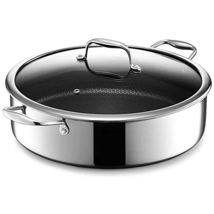 11 inch High quality cooking pot flat bottom 3-ply stainless steel shallow pot with honeycomb non stick coating induction