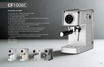 20 Bar Home Espresso Coffee Machine with Steam Wand & Thermoblock – Model CF1O08C-1