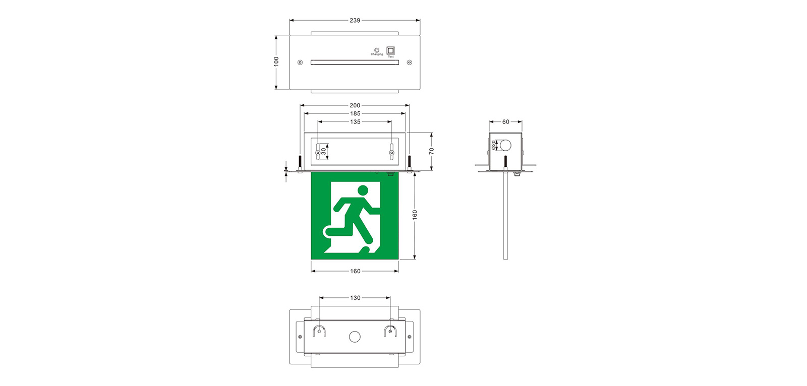 165 Recess Mounted Emergency Exit Sign