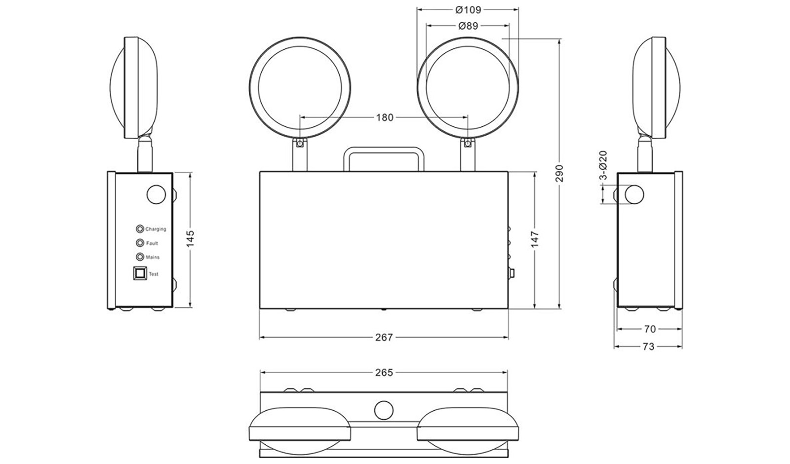 2x3w Surface Mounted LED Twin-Spot Emergency Light